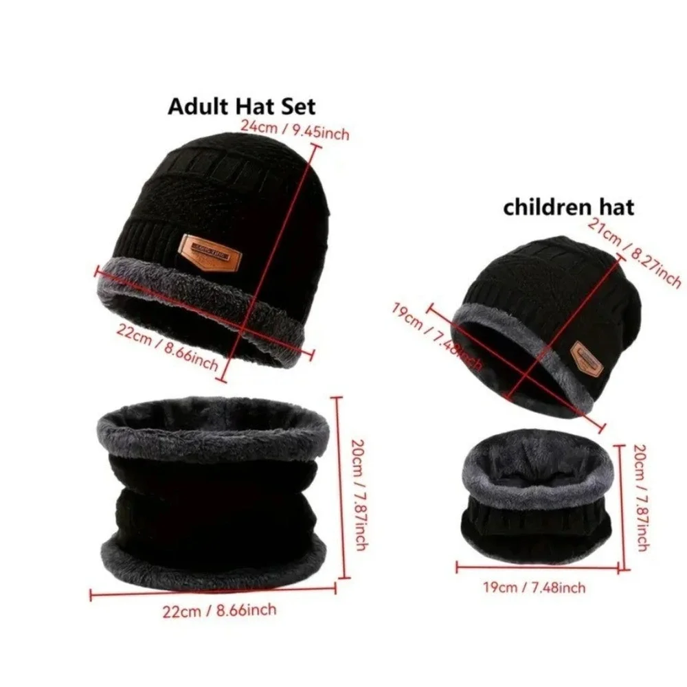 Unisex Childs Black‎ Neck Warmer + Beanie Hat Cap Lined Knit Fleece Outdoor Ski